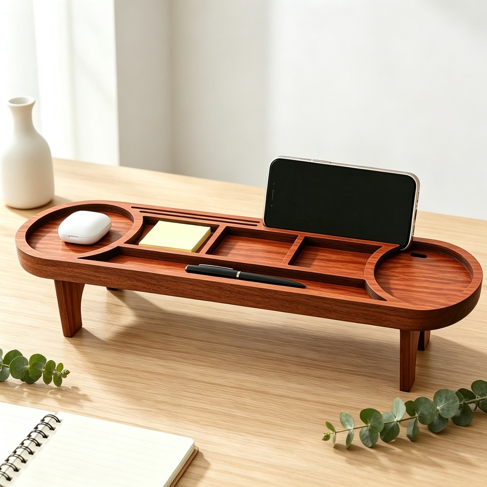 Tech Accessories For Office - Hölzerner Schreibtisch-Organizer mit Telefonständer Multifunktionales Desktop-Aufbewahrungsregal