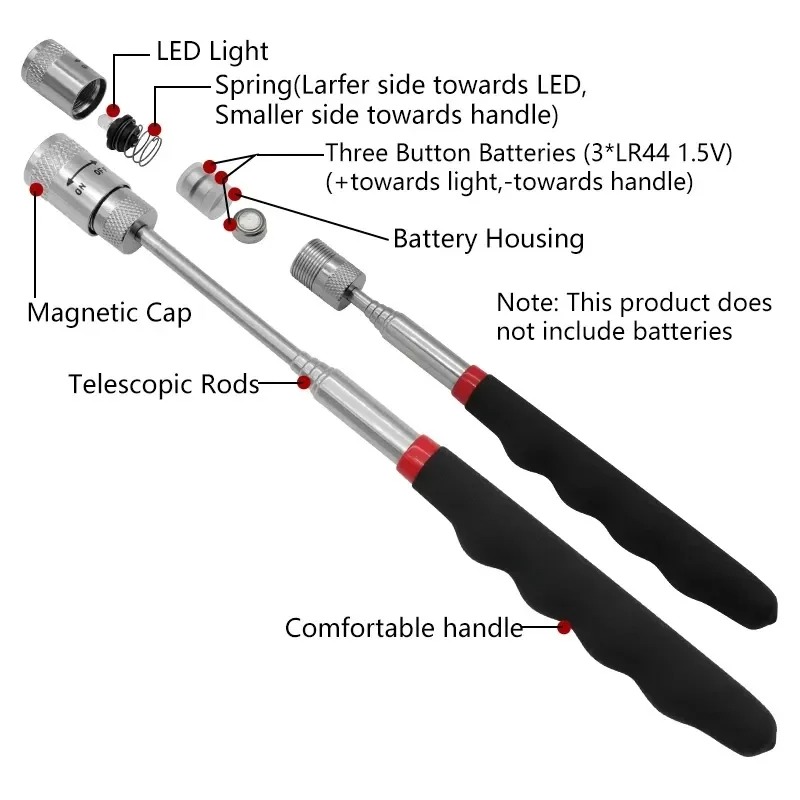 Pen Holder Magnetic - Teleskop-Magnetstift mit LED-Licht, ausziehbarer Tonabnehmerstab, tragbares